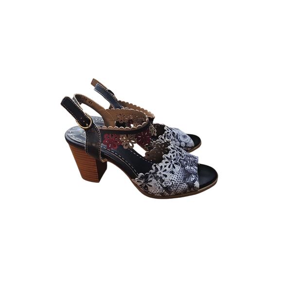 L'Artiste 41 Spring Steps Floradaciois black leather ankle strap sandals 9.5 10 - Picture 5 of 8